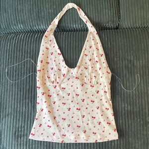 Cherry Print Halter Top - White